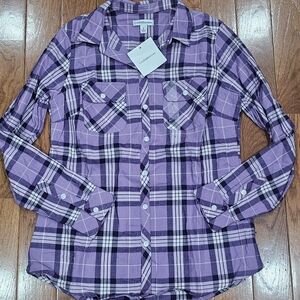 Croft & Barrow Lavender Plaid Button-Up Size S/M